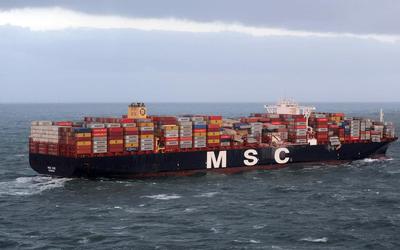 De MSC Zoe kort na het verliezen van 342 containers, begin januari 2019.
