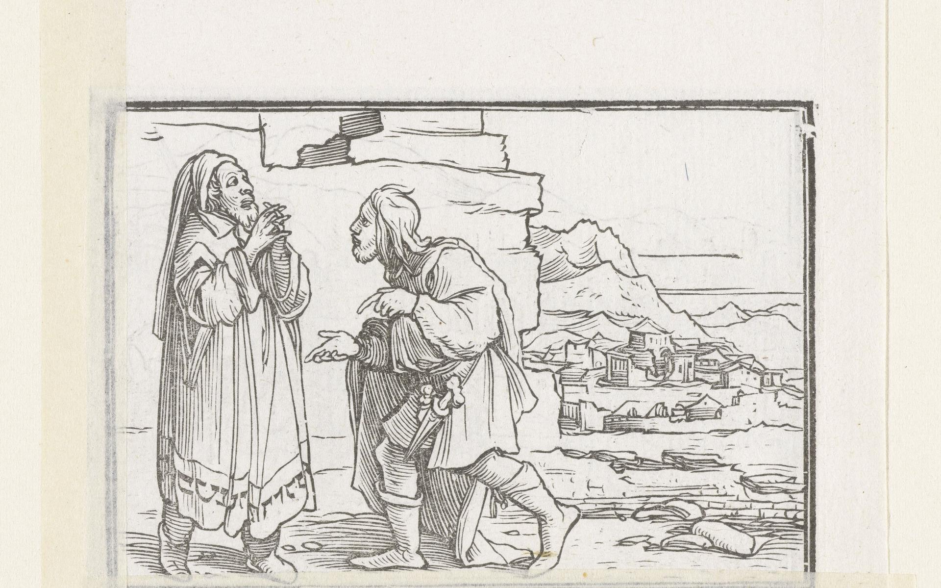Nehemia hoort over de slechte toestand in Jeruzalem, Hans Holbein (II), 1538.