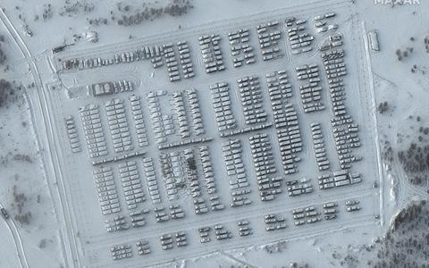 Een woensdag gemaakte satellietfoto van Russische legereenheden in Voronezj, niet ver van Oekraïne. 