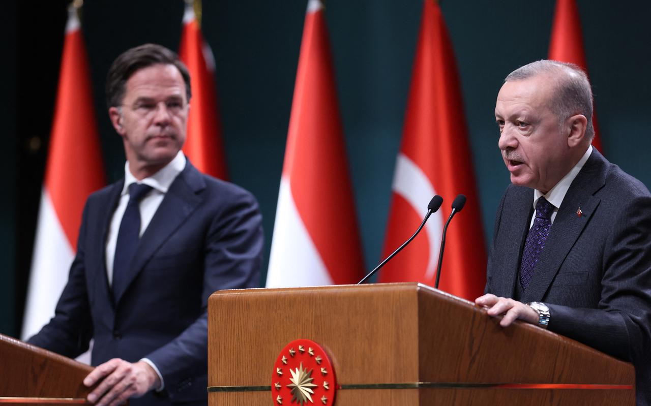 Premier Rutte op bezoek bij de Turkse president Erdogan, in maart 2022.