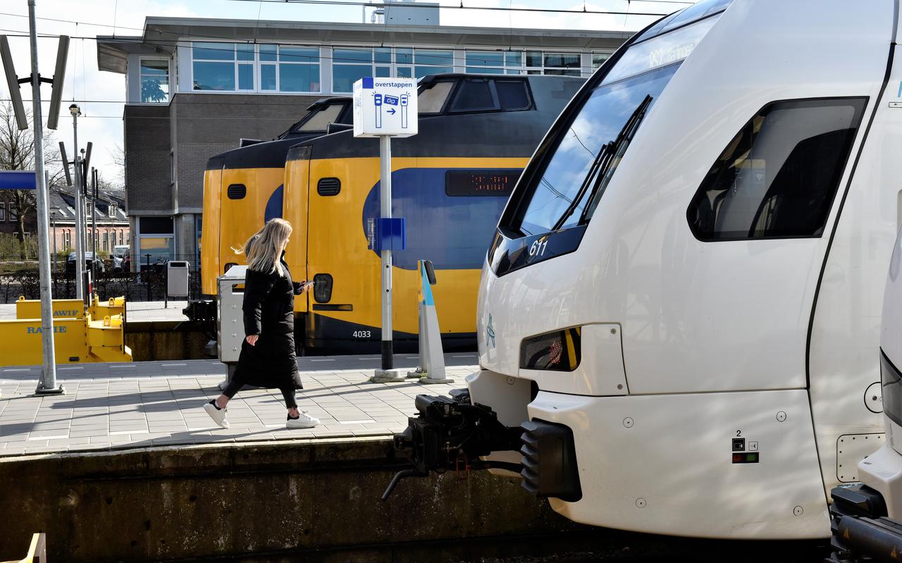 Het treinstation van Leeuwarden, met voor een trein van Arriva en daarachter de NS.