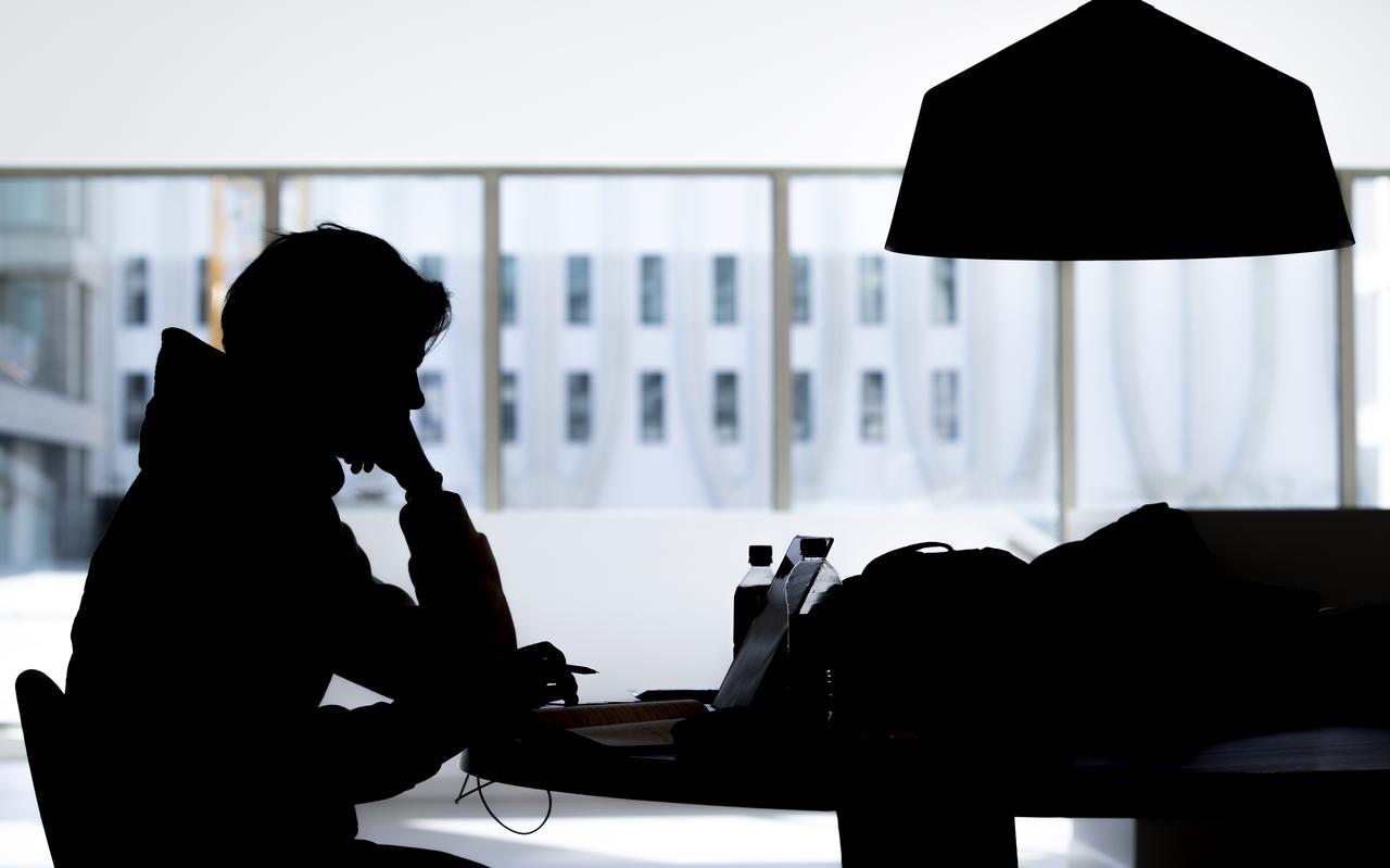 Een student aan het werk in de dependance van de universiteit van Leiden. Een student aan het werk in de dependance van de universiteit van Leiden.