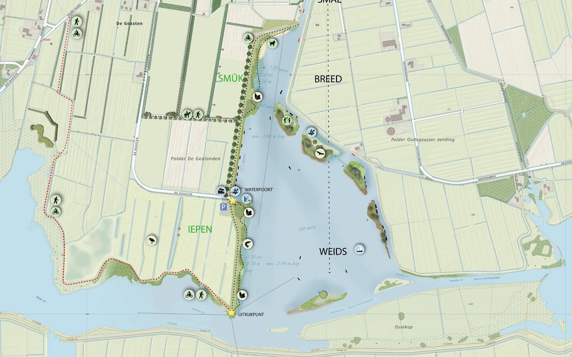 Geen bredere Mûntsegroppe, maar wel een fiets- en wandelpad langs het nieuwe meer bij Oudega (Smalli