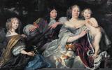 Schilderij 'Albertine Agnes, Prinses van Oranje, met haar drie kinderen' door Abraham van der Tempel. 