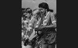 Sake Saakstra, Piet Jetze Faber en Johannes Brandsma (vlnr) tijdens de verloren PC-finale van 1984.