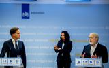 Demissionair premier Mark Rutte geeft samen met zorgminister Hugo de Jonge en Jaap van Dissel van het RIVM een persconferentie. 
