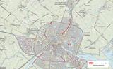Kaart met trajecten te verbeteren waterkeringen Sneek  en Scharnegoutum.