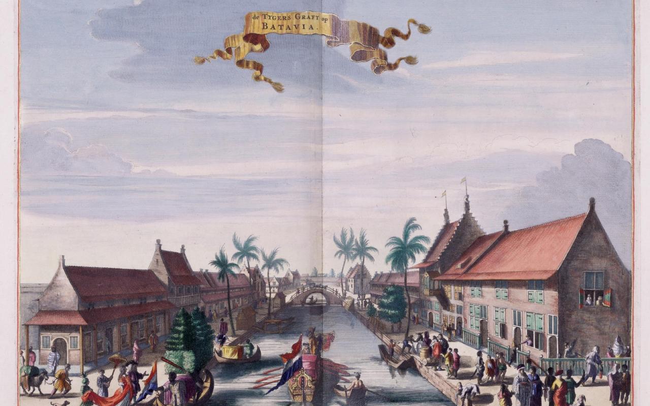 De Tijgersgracht in Batavia. Hier woonde gouverneur-generaal Van Riemsdijk met tweehonderd slaafgemaakten. Uit de Atlas Van der Hagen, 1682. De Tijgersgracht in Batavia. Hier woonde gouverneur-generaal Van Riemsdijk met tweehonderd slaafgemaakten. Uit de Atlas Van der Hagen, 1682.