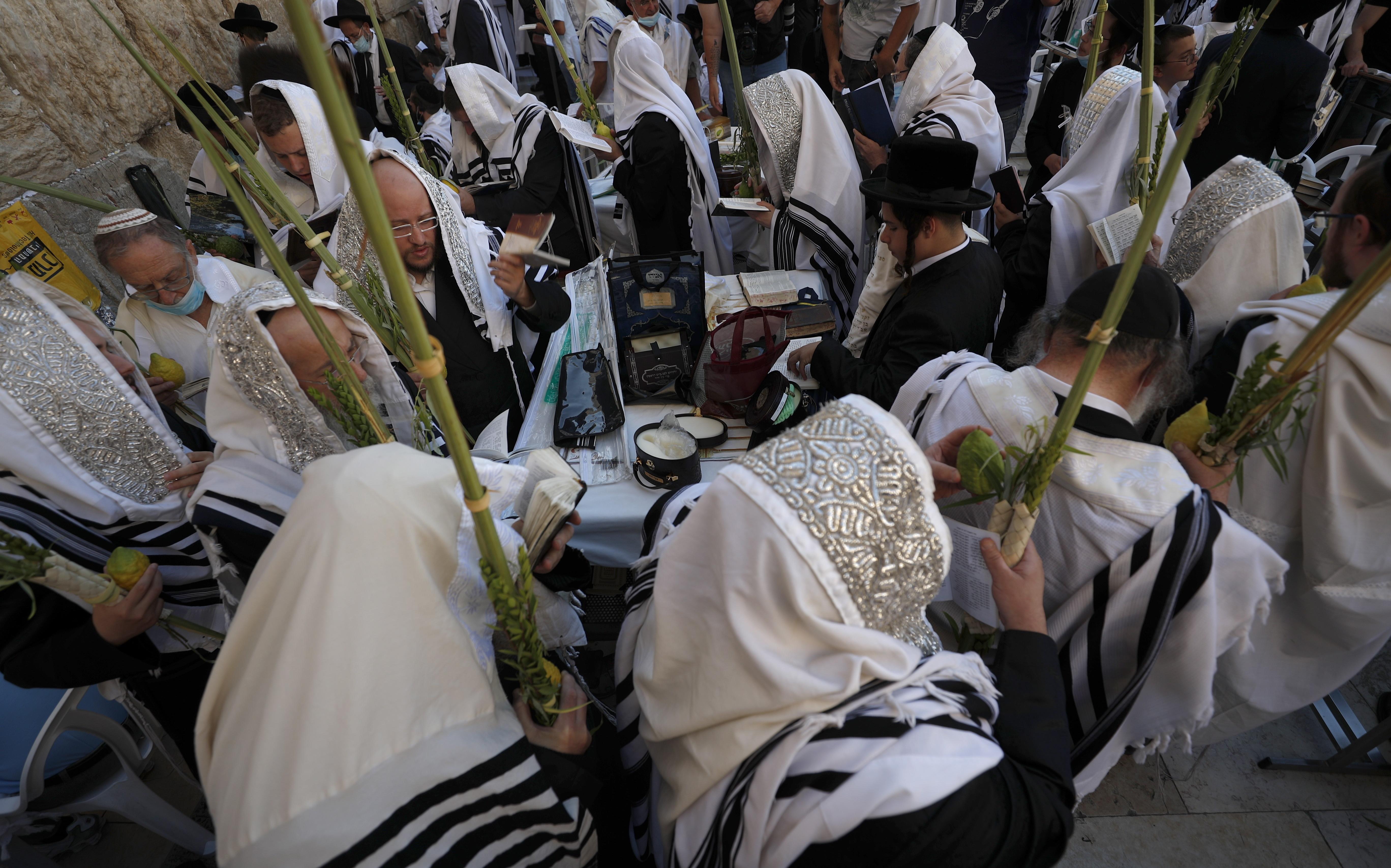 Utra-orthodoxe joden vieren het Loofhuttenfeest in Jeruzalem. Utra-orthodoxe joden vieren het Loofhuttenfeest in Jeruzalem.