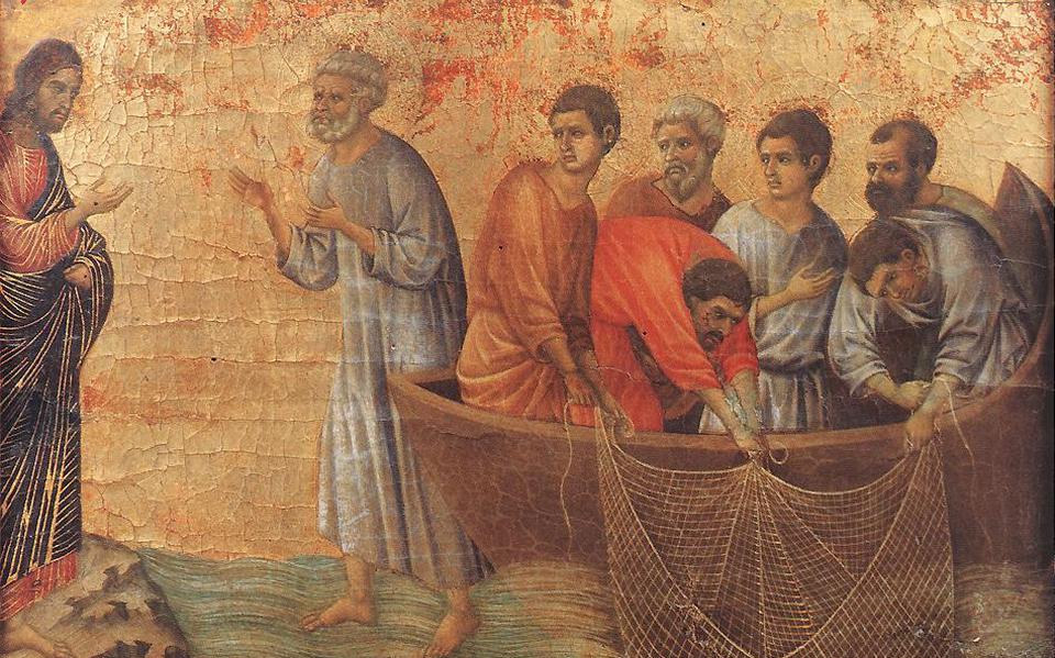 'De verschijning van Christus bij het meer van Tiberias', schilderij uit tussen 1308 en 1311 van Duccio di Buoninsegna (1255/60 - 1318/19), eigendom van het Museo dell'Opera del Duomo in Siena. 
