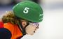 Rianne De Vries in de halve finale van de 500 meter op de International Invitation Cup, zondag in Leeuwarden. 