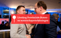 Abel Kooistra (BBB) krijgt felicitaties van Friso Douwstra (CDA) tijdens de uitslagenavond op het provinciehuis in Leeuwarden.