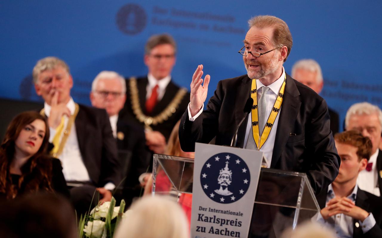 De Britse publicist Timothy Garton Ash bij de uitreiking van de Karlspreis zu Aachen in 2017.