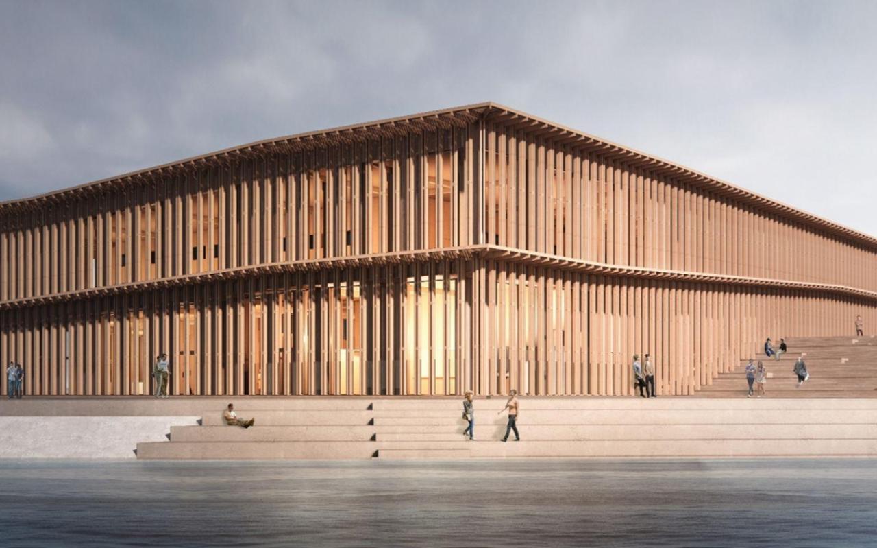 Een impressie van het werelderfgoedcentrum ontworpen door de Deense architect Dorte Mandrup. 