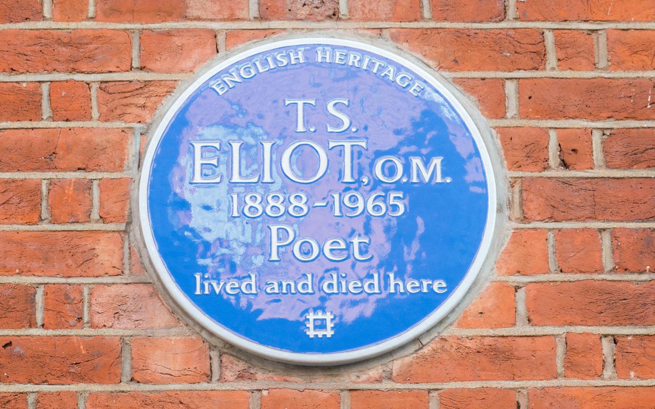 Een herdenkingsplaquette op het geboortehuis van dichter T.S. Eliot in Londen.