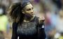 Serena Williams tijdens de eerste ronde van de US Open. 