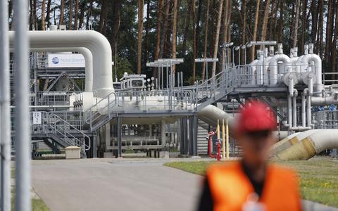 De gasinstallatie in het Noord-Duitse Ludmin, waar de gaspijpleiding tussen Duitsland en Rusland Nord Stream 1, het land binnenkomt. 