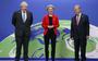 Gastheer Boris Johnson (l) ontvangt voorzitter Ursula von der Leyen en secretaris-generaal António Guterres van de Verenigde Naties maandag bij aanvang van de klimaattop.  