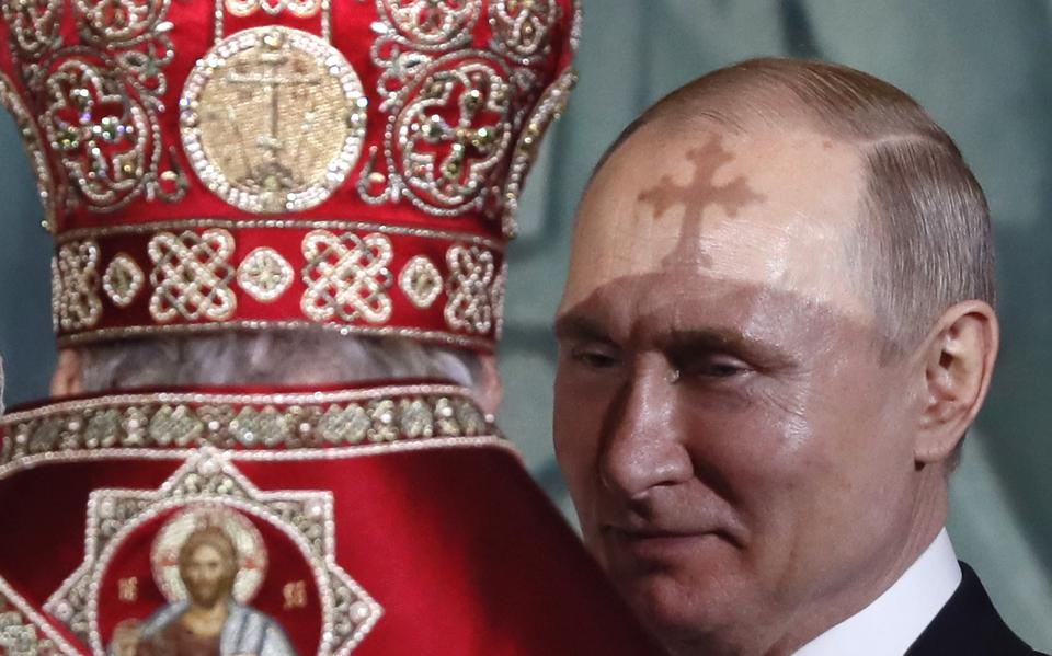 Patriarch Kirill en de Russische president Vladimir Poetin, 28 April 2019.  