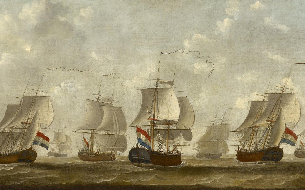 Schilderij van Engel Hoogerheyden (1740-1807), snauwschepen bij Middelburg Schilderij van Engel Hoogerheyden (1740-1807), snauwschepen bij Middelburg