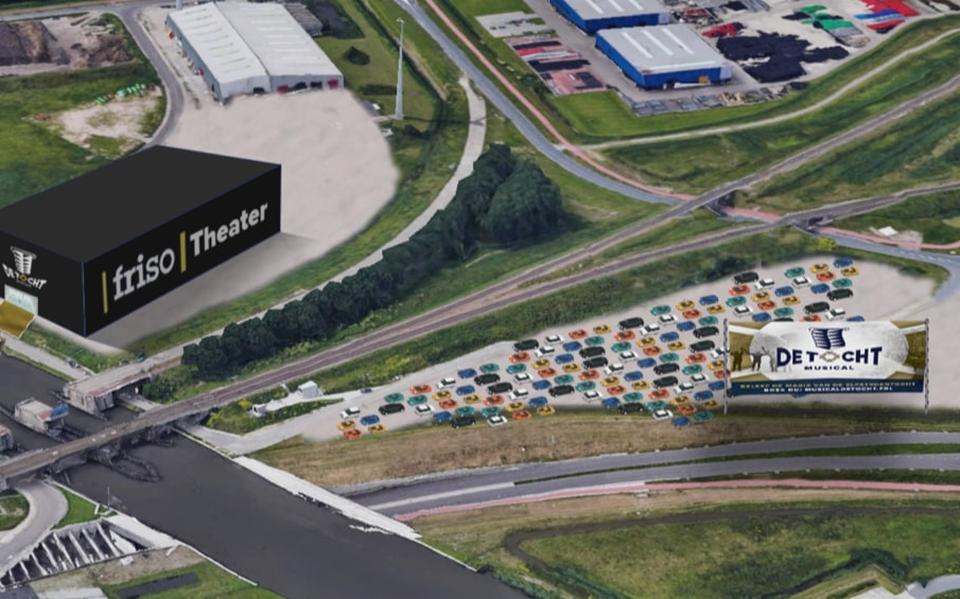 Een visualisatue van het Frisotheater waar musical 'De Tocht' vanaf oktober 2023 wordt opgevoerd.