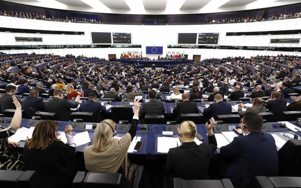 Leden van het Europees Parlement tijdens de stemmingen in Straatsburg. 