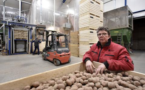 Tineke de Vries, voorzitter akkerbouw en vollegrondsgroenteteelt bij LTO Noord, bij de aardappelen van haar akkerbouwbedrijf in Hallum.