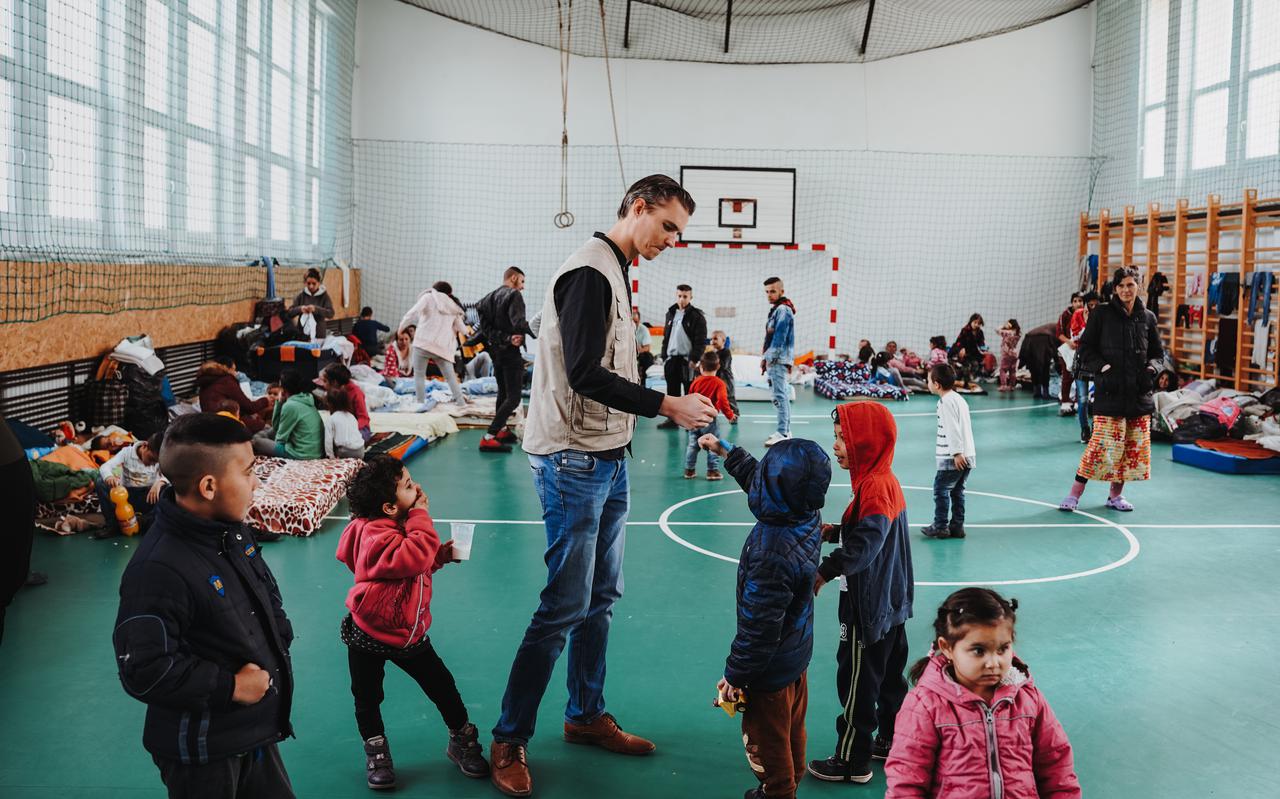 Hielke Zantema met Oekraïense vluchtelingen in Hongarije.