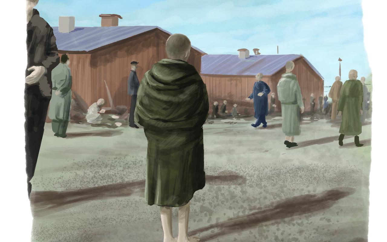 Natte Blitz ziet Anne staan in kamp Bergen-Belsen.