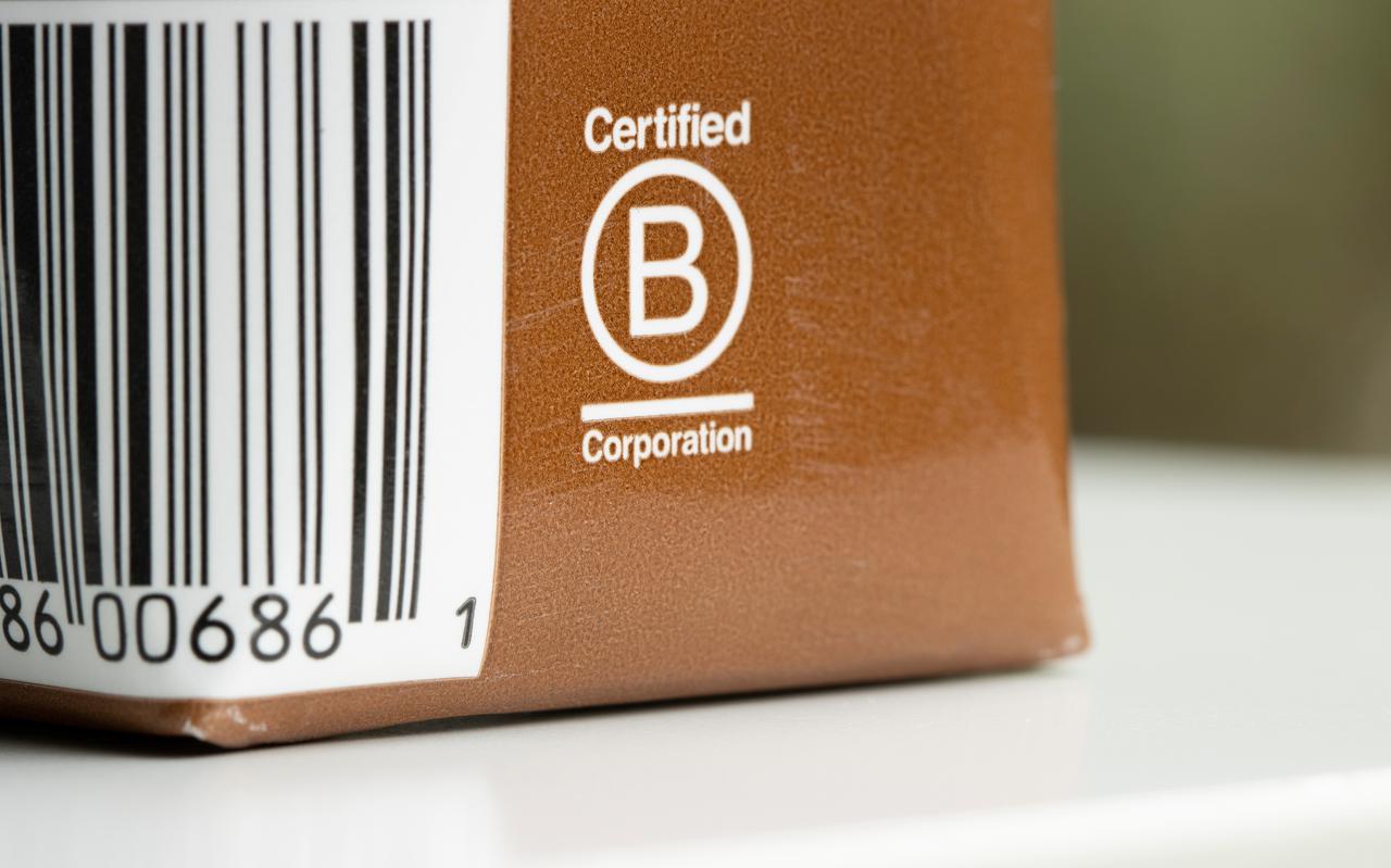 Het B Corp-keurmerk op een verpakking. 