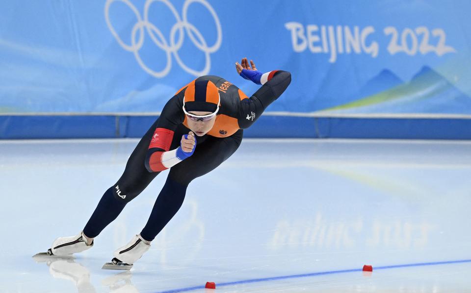 Jutta Leerdam in actie tijdens de Olympische Spelen in Beijing, 2022.