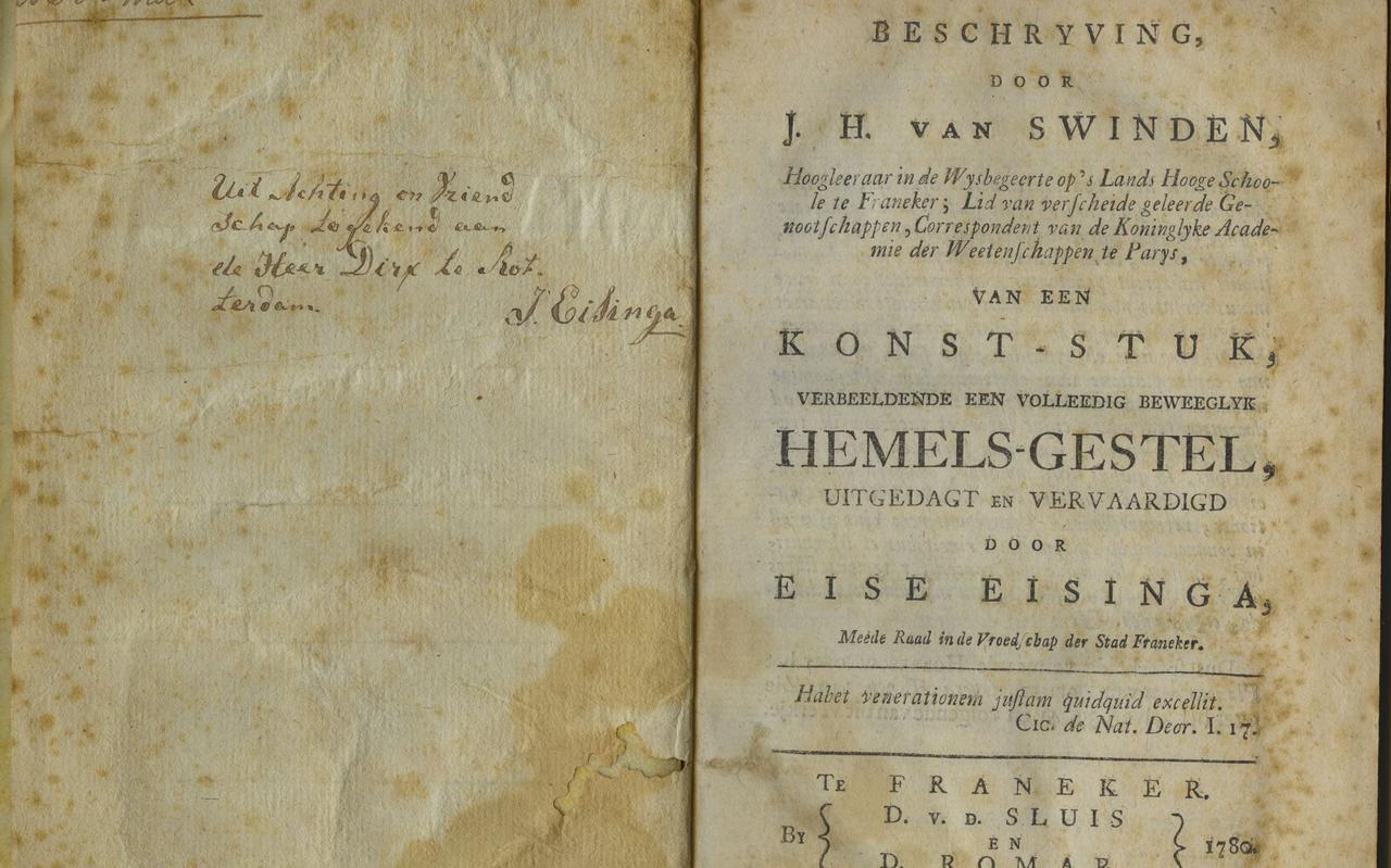 Titelpagina boekje met aantekeningen van Jacobus Eisinga en Wopke Eekhoff.