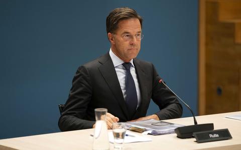 Minister-president Mark Rutte in de Enquetezaal van de Tweede Kamer tijdens een openbaar verhoor van de parlementaire enquetecommissie aardgaswinning Groningen. 