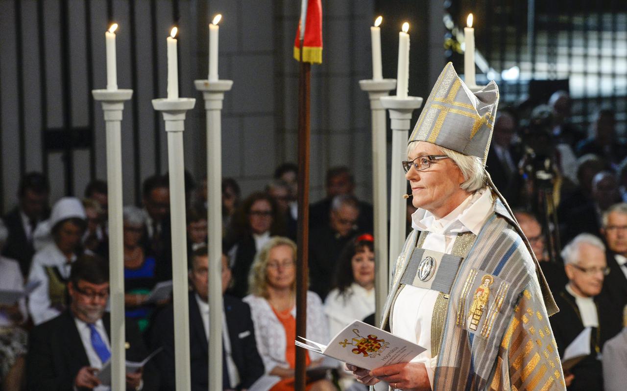 Antje Jackelén tijdens haar installatie als aartsbisschop in Uppsala.