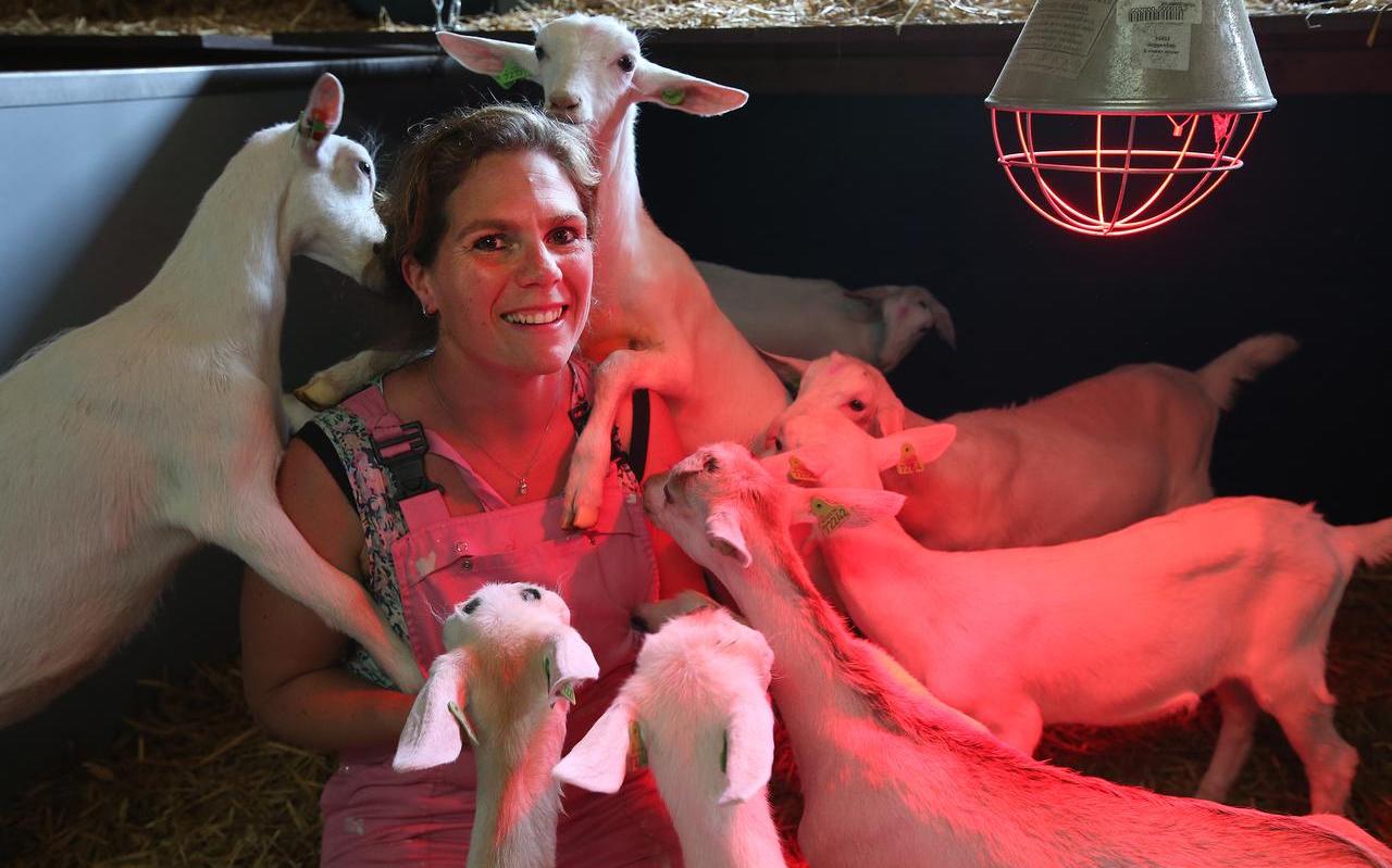 Liesbeth de Jong met een paar geitjes die nu al rondlopen op het bedrijf dat zij met haar man runt in Kûbaard. Liesbeth de Jong met een paar geitjes die nu al rondlopen op het bedrijf dat zij met haar man runt in Kûbaard.