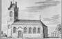 De kerk van Hiaure, 18de-eeuwse tekening van Jacobus Stellingwerf. 