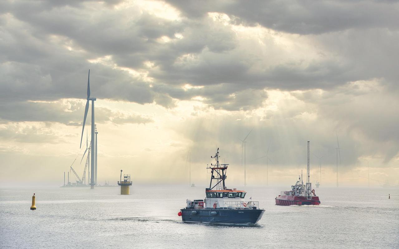 De aanleg van het 89 windturbines tellende Windpark Fryslân in het IJsselmeer eerder dit jaar. De aanleg van het 89 windturbines tellende Windpark Fryslân in het IJsselmeer eerder dit jaar.