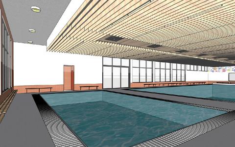 Het interieur van zwembad de Steense, zoals dat er na de renovatie en vanaf 31 oktober 2022 uit komt te zien. 