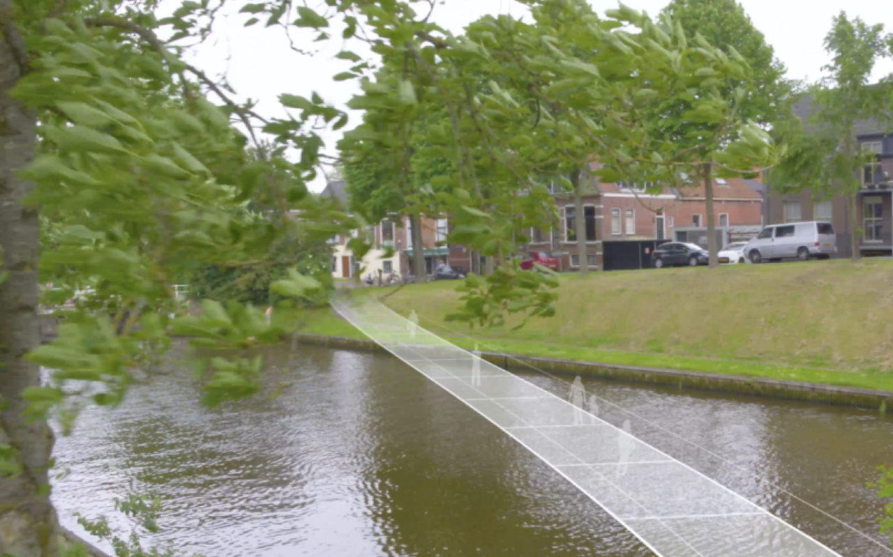 Impressie van een loopbrugontwerp voor de noordelijke stadsentree van Dokkum.