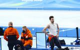 Sven Kramer tijdens een training van TeamNL voor de massastart op de Olympische Spelen in Beijing. 
