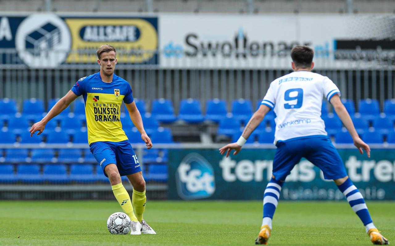 Marco Tol (l) kijkt om zich heen tijdens de oefenwedstrijd tegen PEC Zwolle. Marco Tol (l) kijkt om zich heen tijdens de oefenwedstrijd tegen PEC Zwolle.